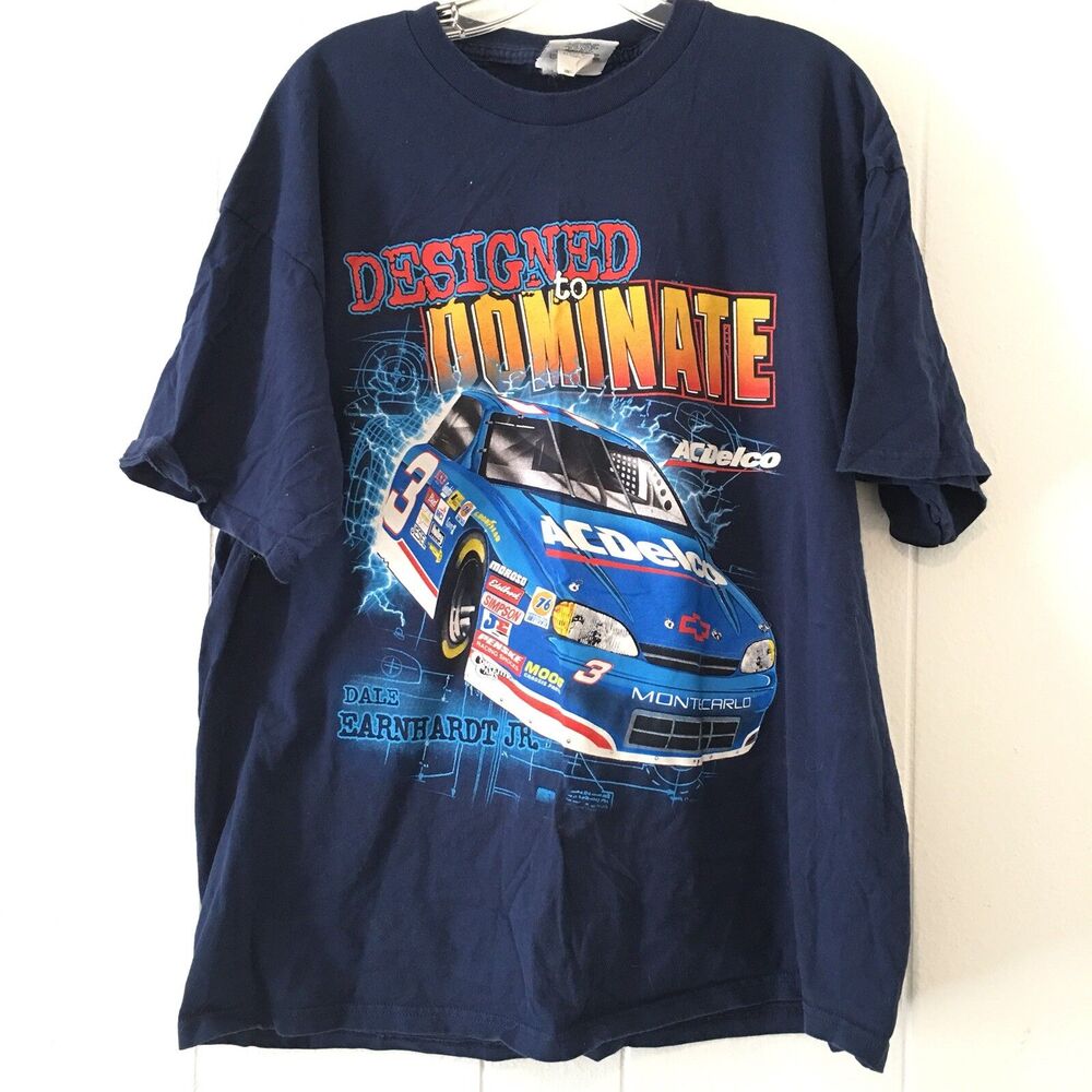 Vtg Chase Authentics Mens XL T Shirt Nascar Dale Earnhardt 3 All Over Print Blue